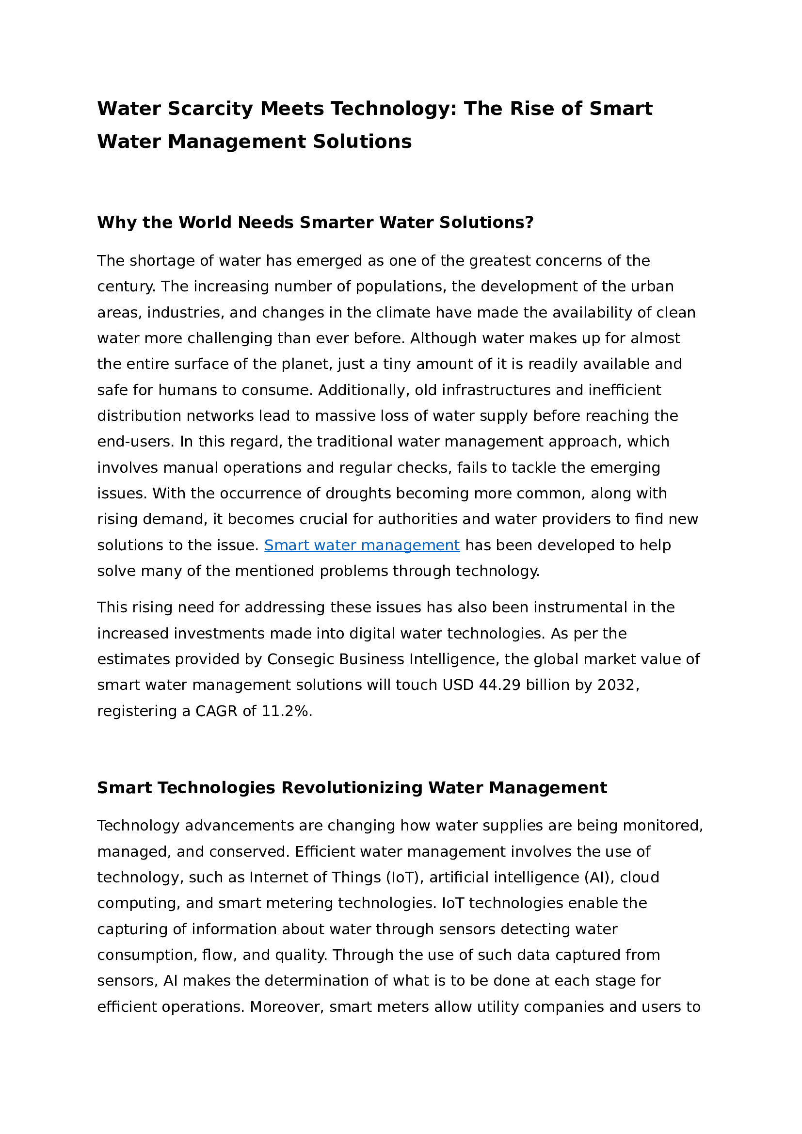 Water Scarcity Meets Technology: The Rise of Smart Water Management Solutions