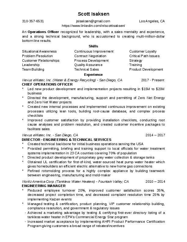 Scott Isaksen, COO at Nexus eWater