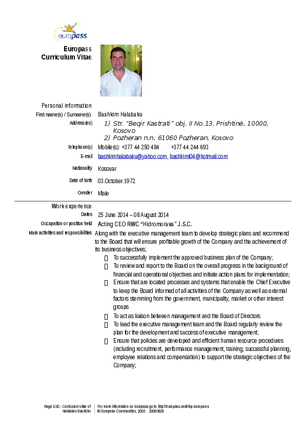 Bashkim Halabaku, Hidromorava J. S. C. - Chief of Planning and Mapping Office