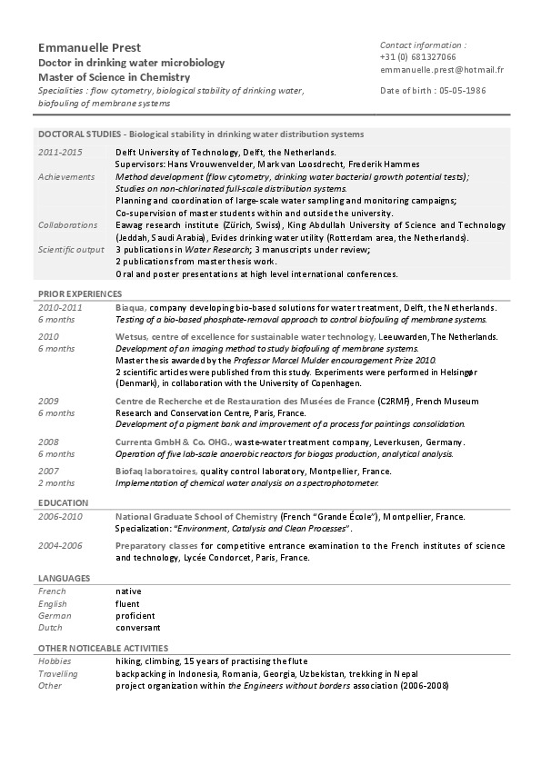 emmanuelle prest, PhD, biological stability in drinking water distribution systems