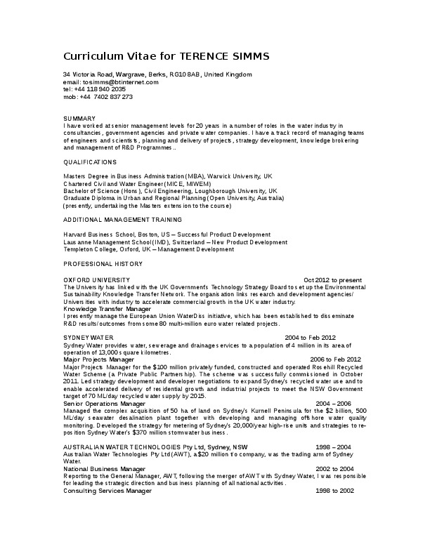 Terry Simms, Environmental Sustainability Knowledge Transfer Network - Knowledge Transfer Manager