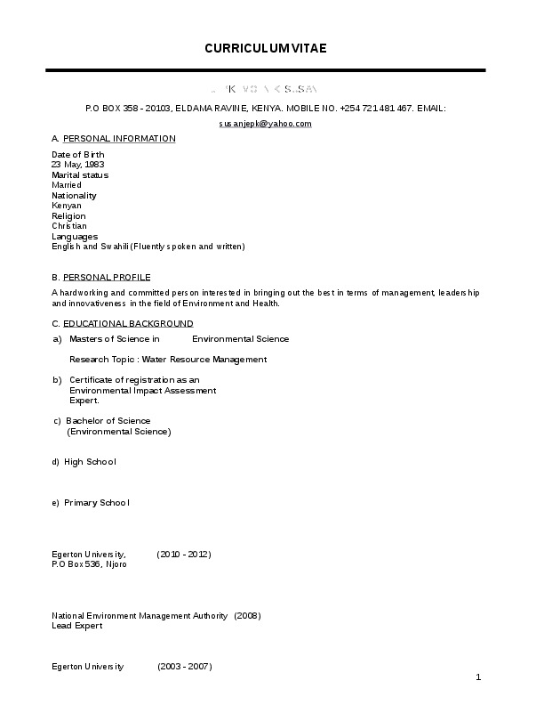 susan jepkemoi, Elsa Trust - Environmental education officer