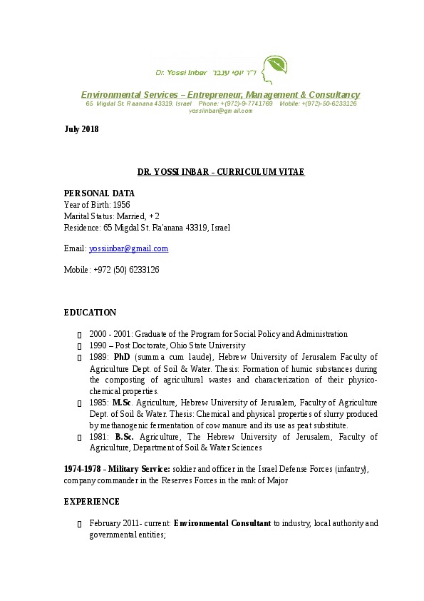 Yossi Inbar, Employee at Dr. Yossi Inbar