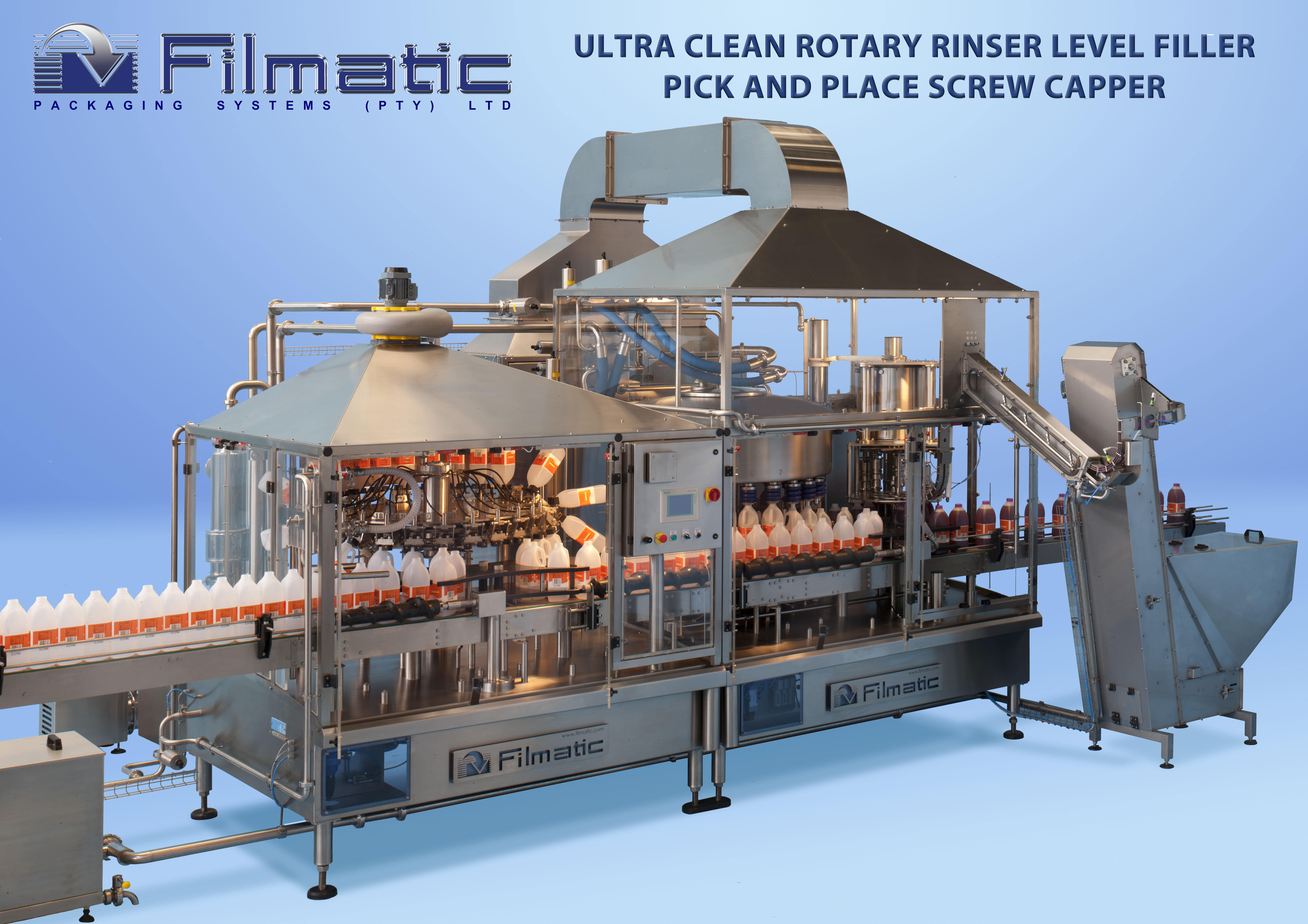 Rotary gravity, piston, nett-weigh filler/cappers