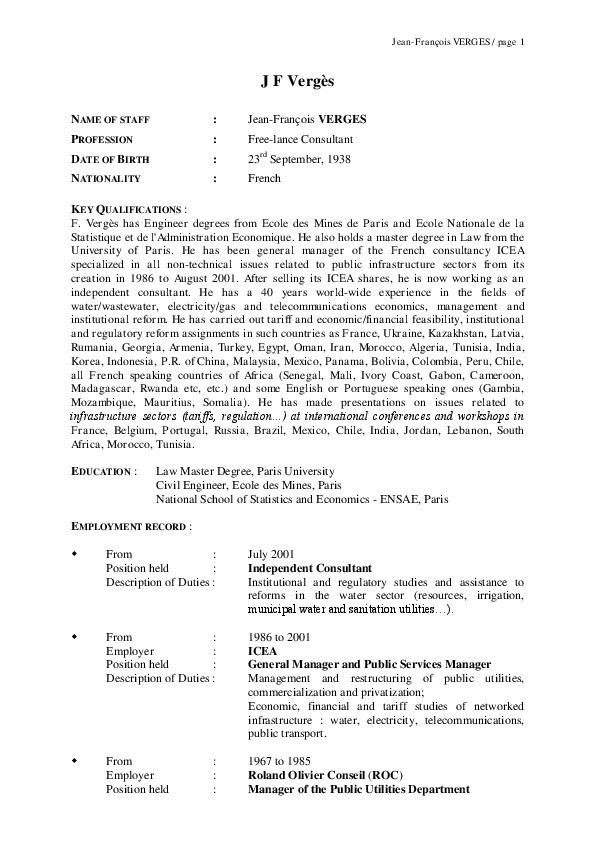 Verges Jean-francois, Independent consultant