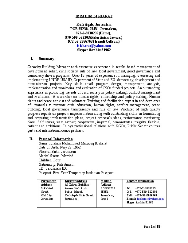 Ibrahim Bisharat, Birziet University- Palestine - Instructor of Public Policy and Integrity