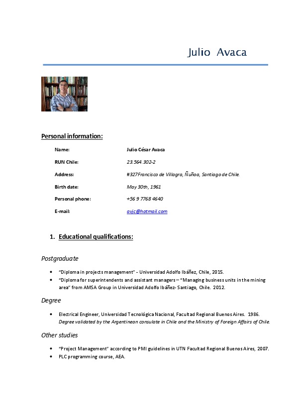 Julio Avaca, Operations and commissioning Manager (Chile Office). at ILF consulting Engineer