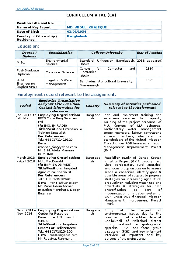 Abdul Khaleque, Extension & Training Specialist at BETS Consulting Services Ltd