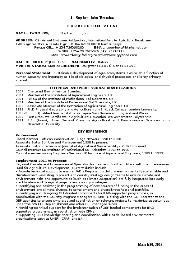 Stephen Twomlow, International Fund for Agricultural Development - Regional Climate and Environment Specialist