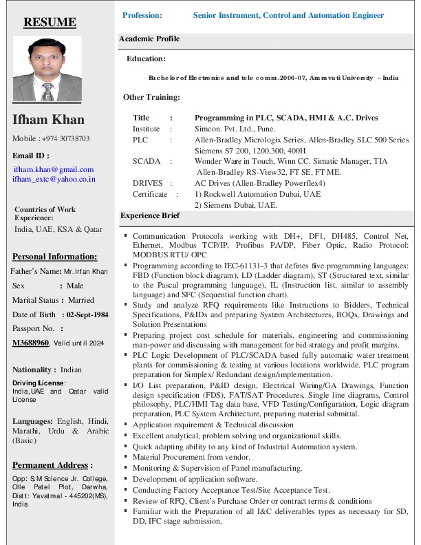 ifham khan, SCADA engineer, Instrument engineer at protec technical services - Qatar