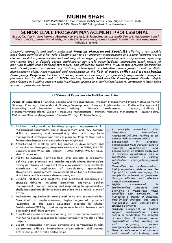 Munim Shah, Regional Program Coordinator