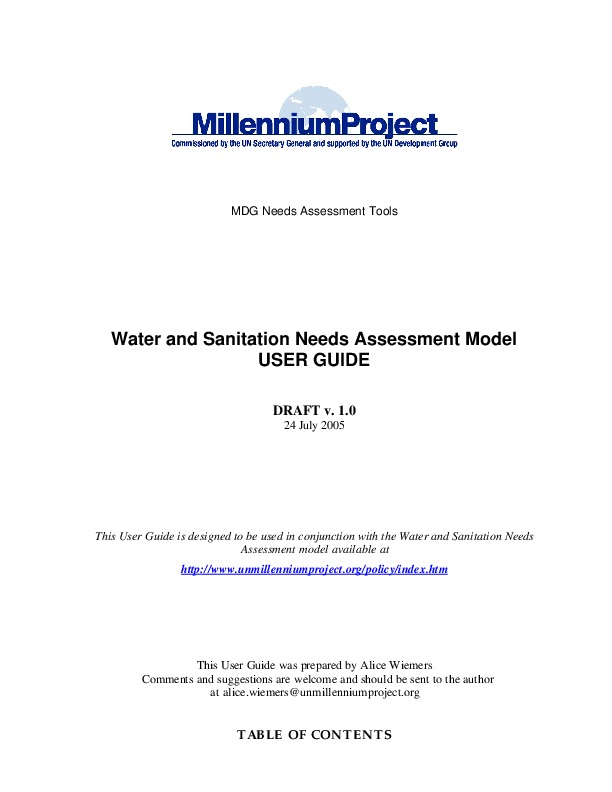Water and Sanitation Needs Assessment Model  USER GUIDE