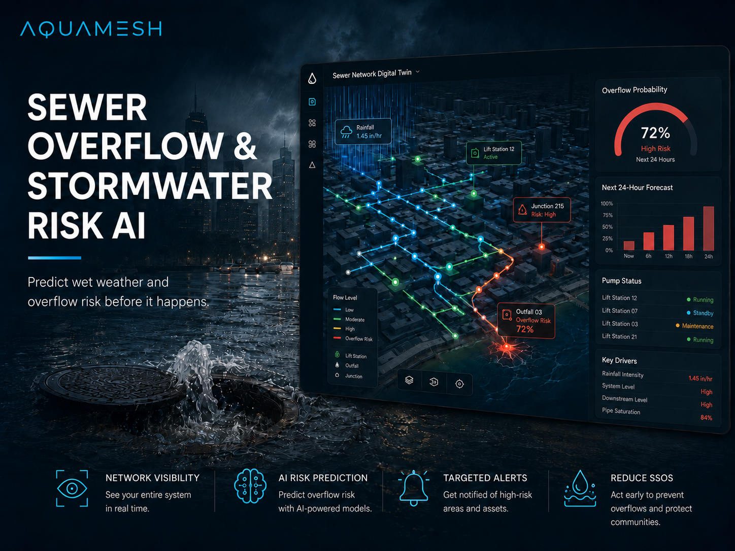 AquaMesh Sewer Overflow and Stormwater Risk AI