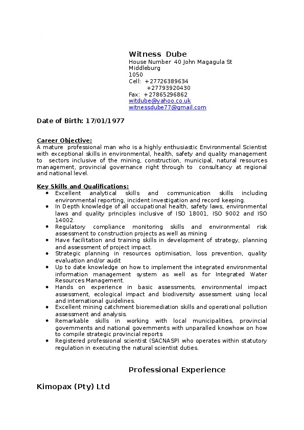 witness dube, Senior Environmental Scientist