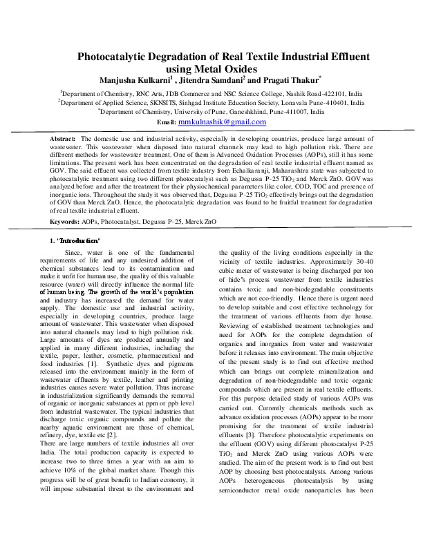 Photocatalytic Degradation of Real Textile Industrial Effluent using Metal Oxides