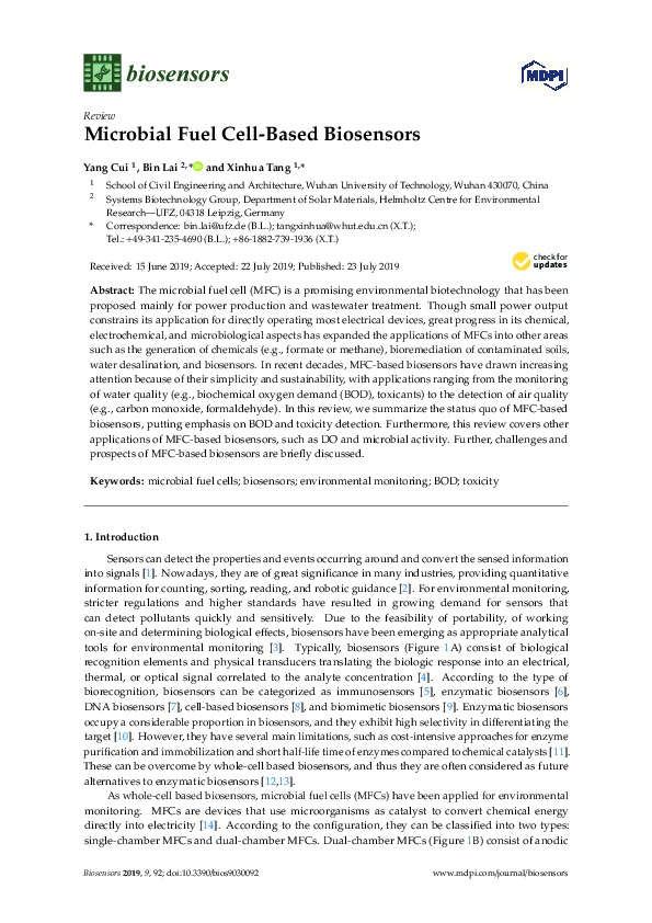 Microbial Fuel Cell-Based Biosensors