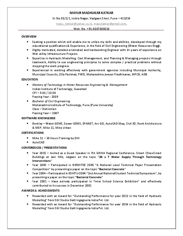 MAYUR KATKAR, Senior Engineer - Water & Waste water - Sweden Team at WSP | PARSONS BRINCKERHOFF