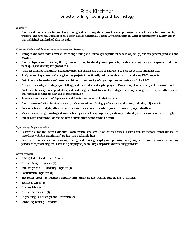 Rick Kirchner, EcoWater Systems LLC - Director of Engineering and Technology