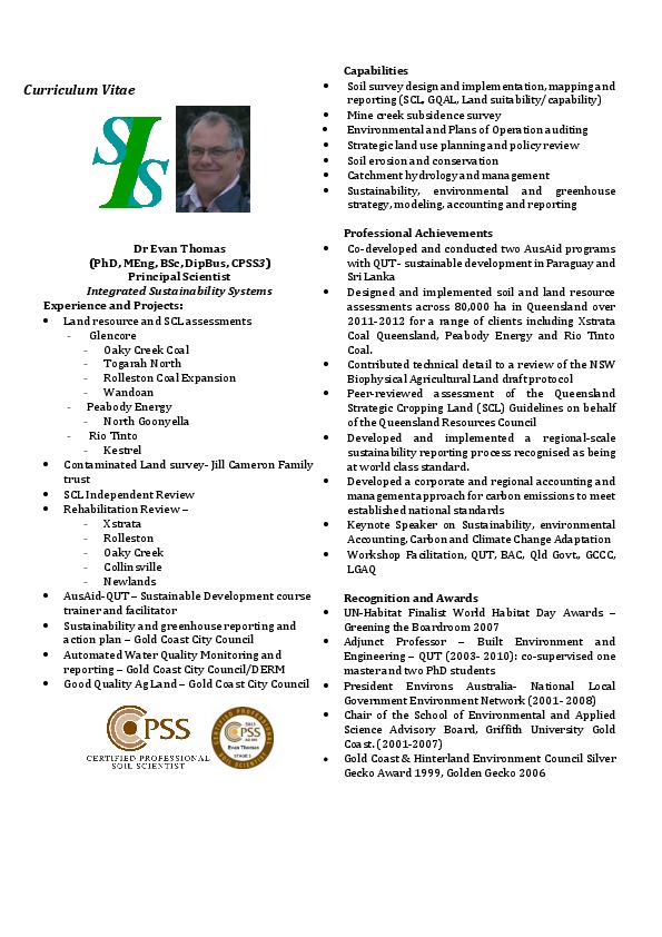 Evan Thomas, Integrated Sustainabilty Systems - principal Scientist