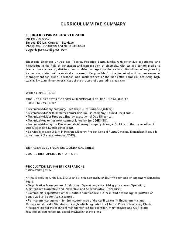 Eugenio Parra Stockebrand, Electronic civil engineer