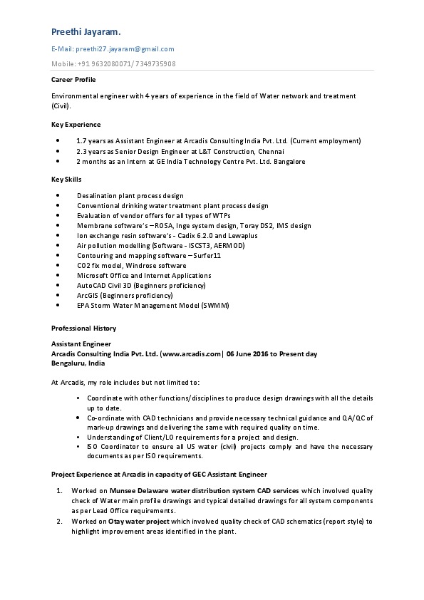 Preethi Jayaram, Assistant Engineer at ARCADIS