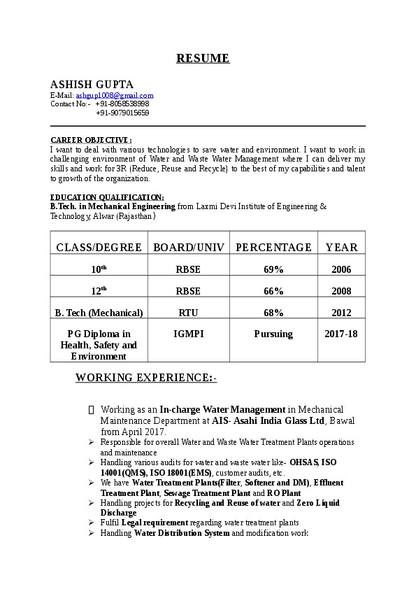 Ashish Gupta, Water Management Professional  at Asahi India Glass Limited