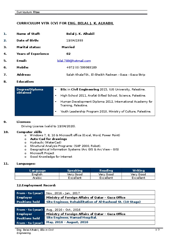 Belal Al-habil, Site Engineer at EMCC