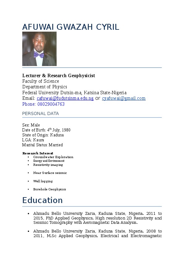 Cyril Afuwai, Senior Lecturer at Kaduna State University Nigeria