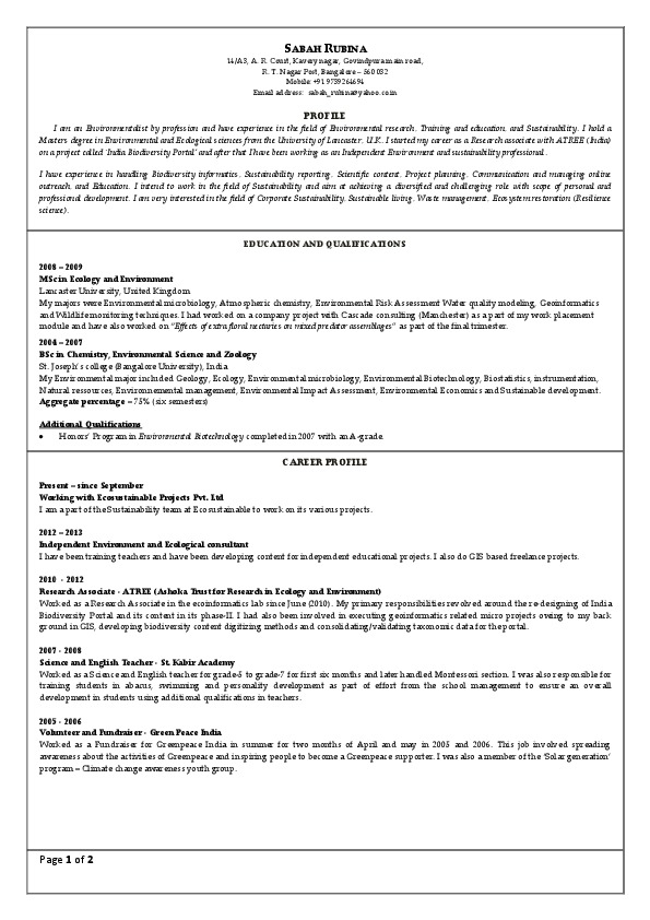 sabah rubina, Eco sustainable - sustainability consultant