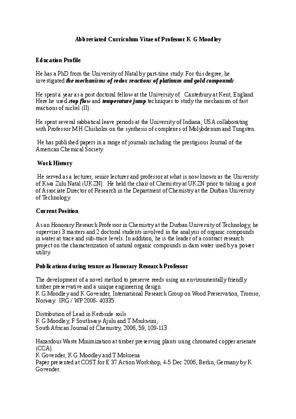 Kandasamy Moodley, Durban University of Technology - Honorary Resaerch Professor