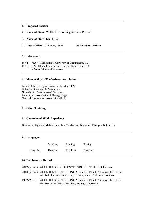 John Farr, Wellfield Geosciences Pty Ltd - Principal consultant/MD