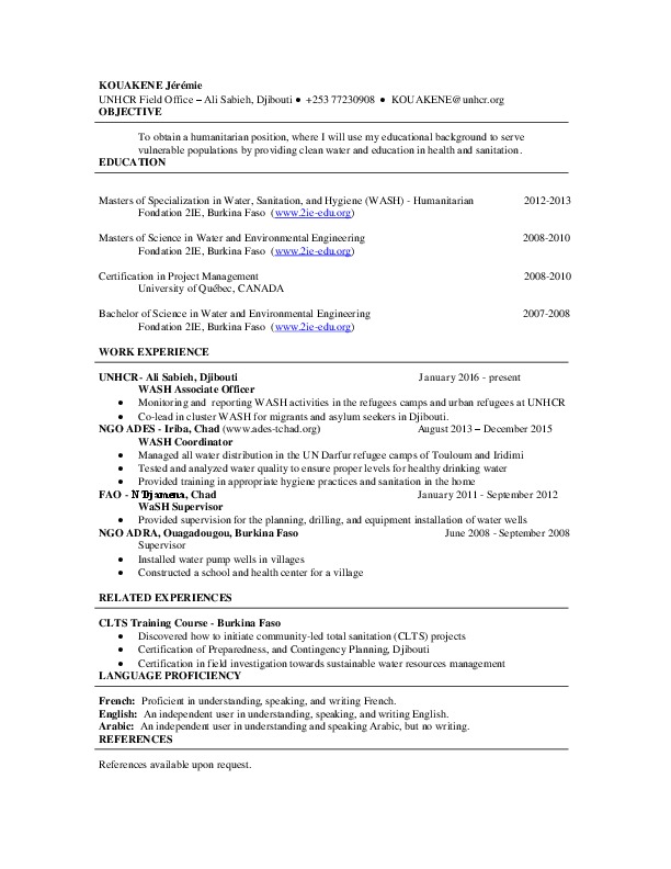 Jeremie KOUAKENE, Associate WASH Officer at UNHCR