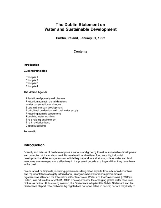 The Dublin Statement on Water and Sustainable Development