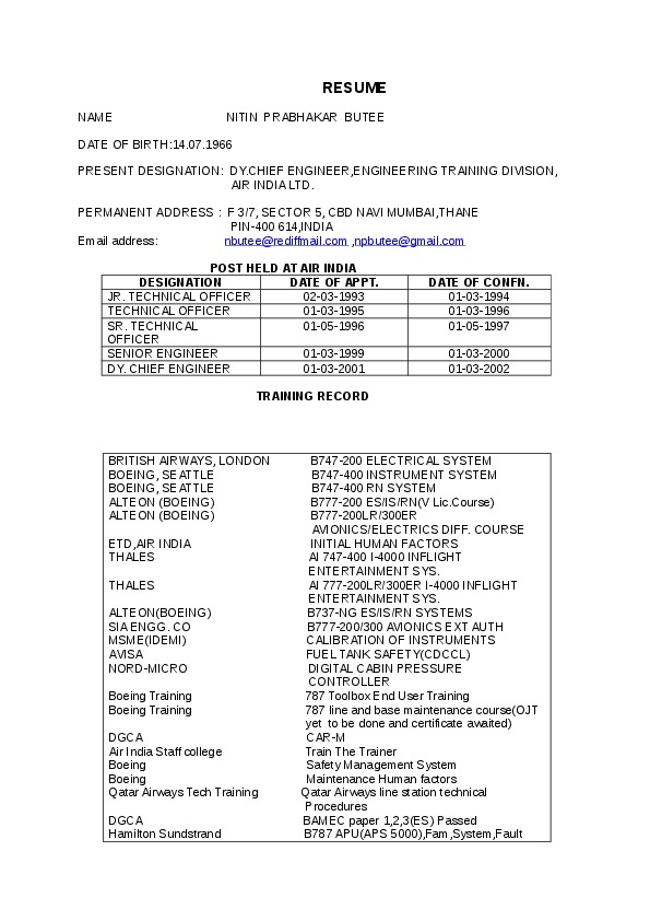 Nitin Butee, Air India Ltd - Deputy Chief Engineer
