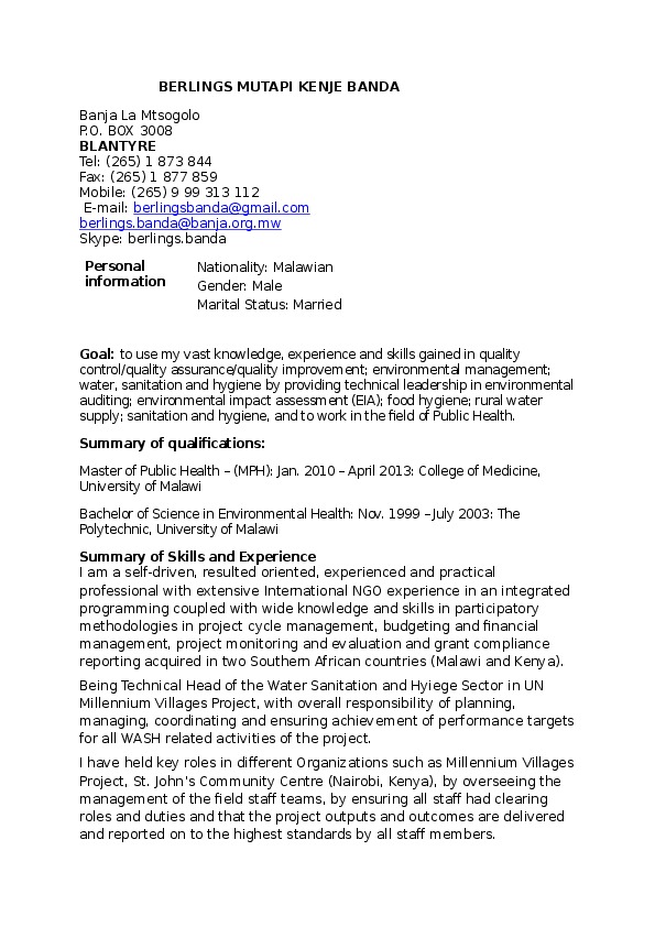 Berlings Banda, Banja La Mtsogolo (BLM) - Voucher Scheme Coordinator