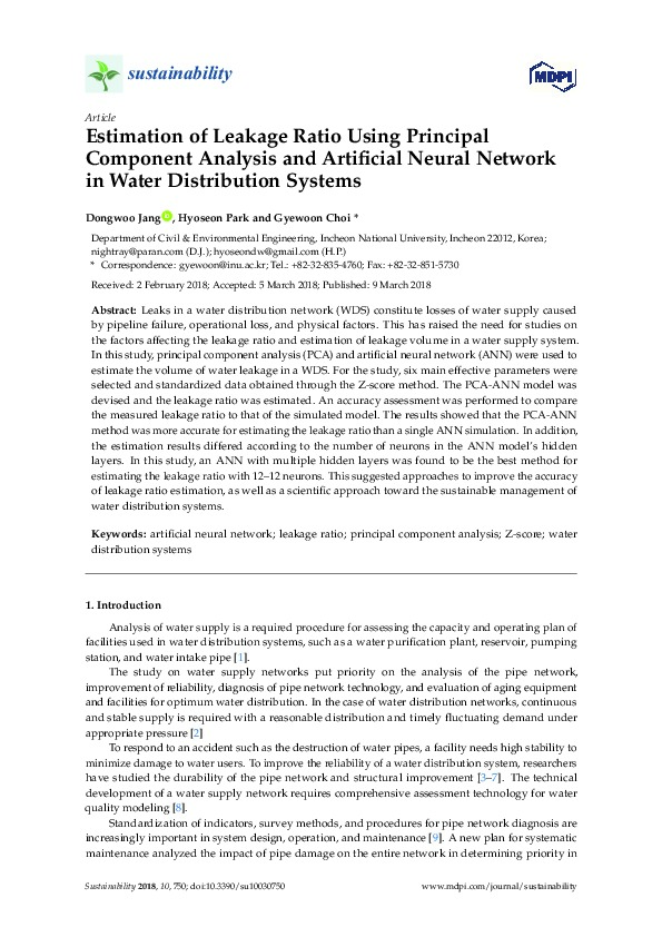 Estimation of Leakage Ratio Using Principal Component Analysis and Artificial Neural Network in WDS