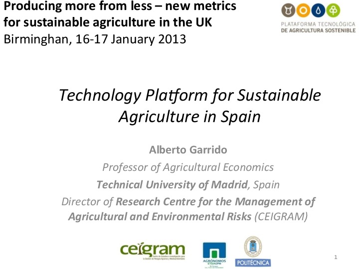 Technology Platform for Sustainable Agriculture in Spain 2013 