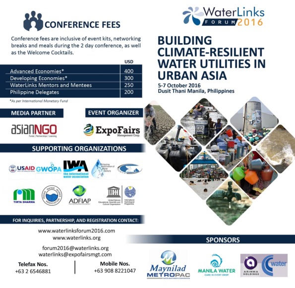 THE WATERLINKS FORUM 2016 - Manila, Philippines / 5-7 October 2016 Asia&rsquo;s water utilities are operating in complex and demanding urban env...
