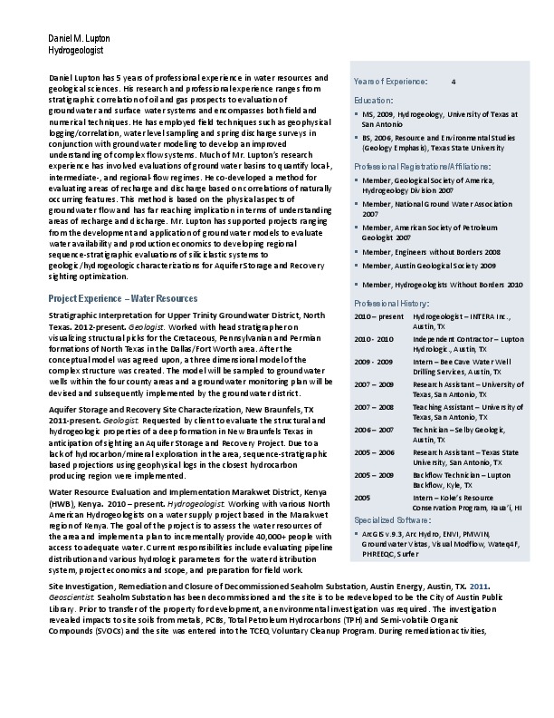 Daniel Lupton, Intera, Inc. - Hydrogeologist