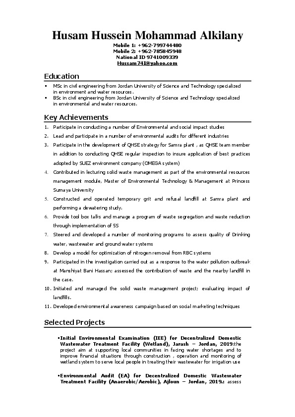 Husam Alkilany, manager of environmental studies