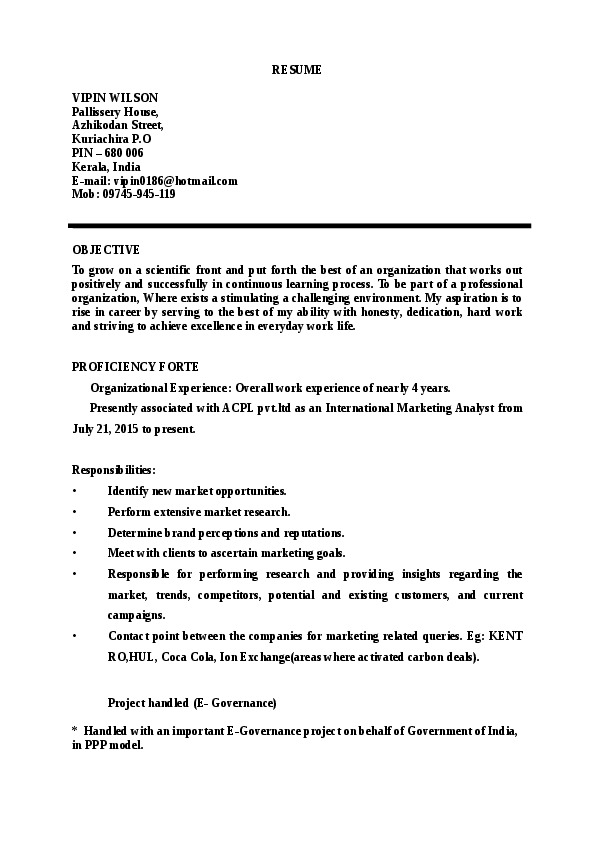 Vipin Wilson, International Marketing Analyst