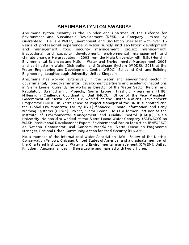 Ansumana Lynton Swarray, Director, Water Sector Reform Project at Millennium Challenge Coordinating Unit