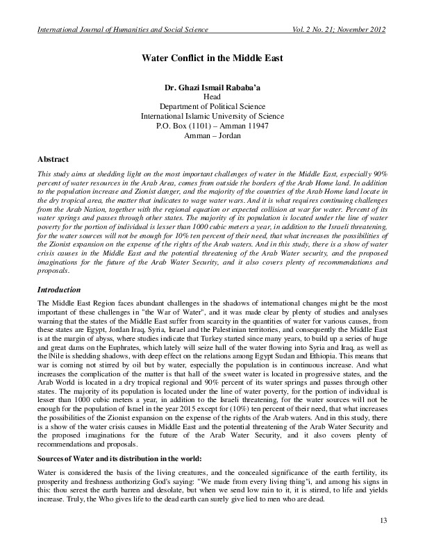 Water Conflict of Middle East 2012