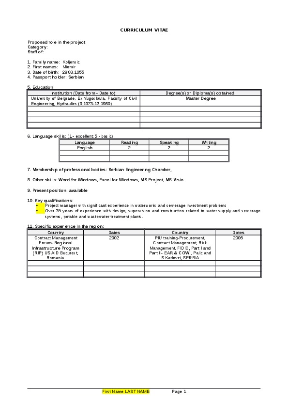 Miomir Koljensic, Expert - Member of Technical committee ​ at Belgrade Waterworks