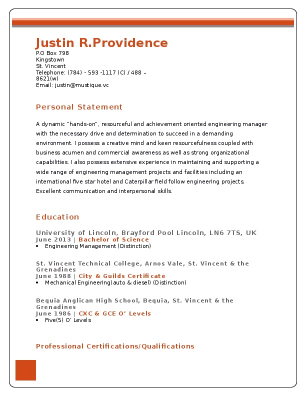 Justin  Providence , Mustique Company ltd - Senior Engineering Manager