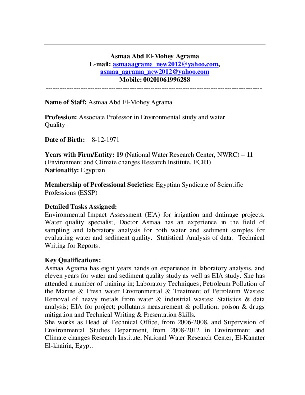 Asmaa Agrama, National Water Research Center - Researcher, in Environmental Studies and Water Quality