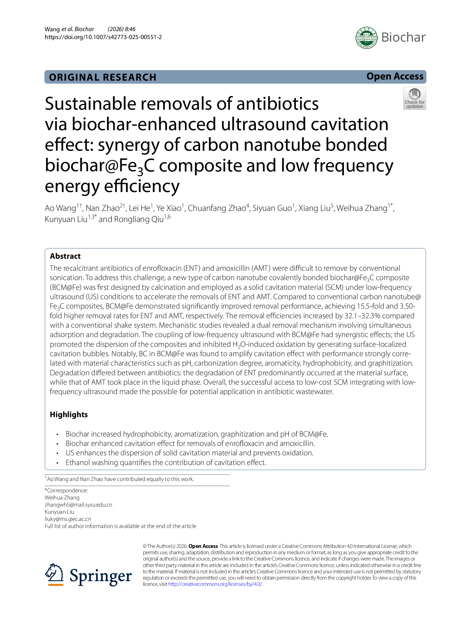 New biochar-based technology boosts antibiotic removal from water using low-energy ultrasound