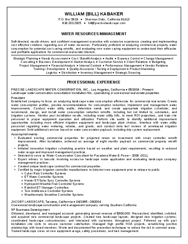 Bill Kabaker, Precise Water Conservation,Inc. - President