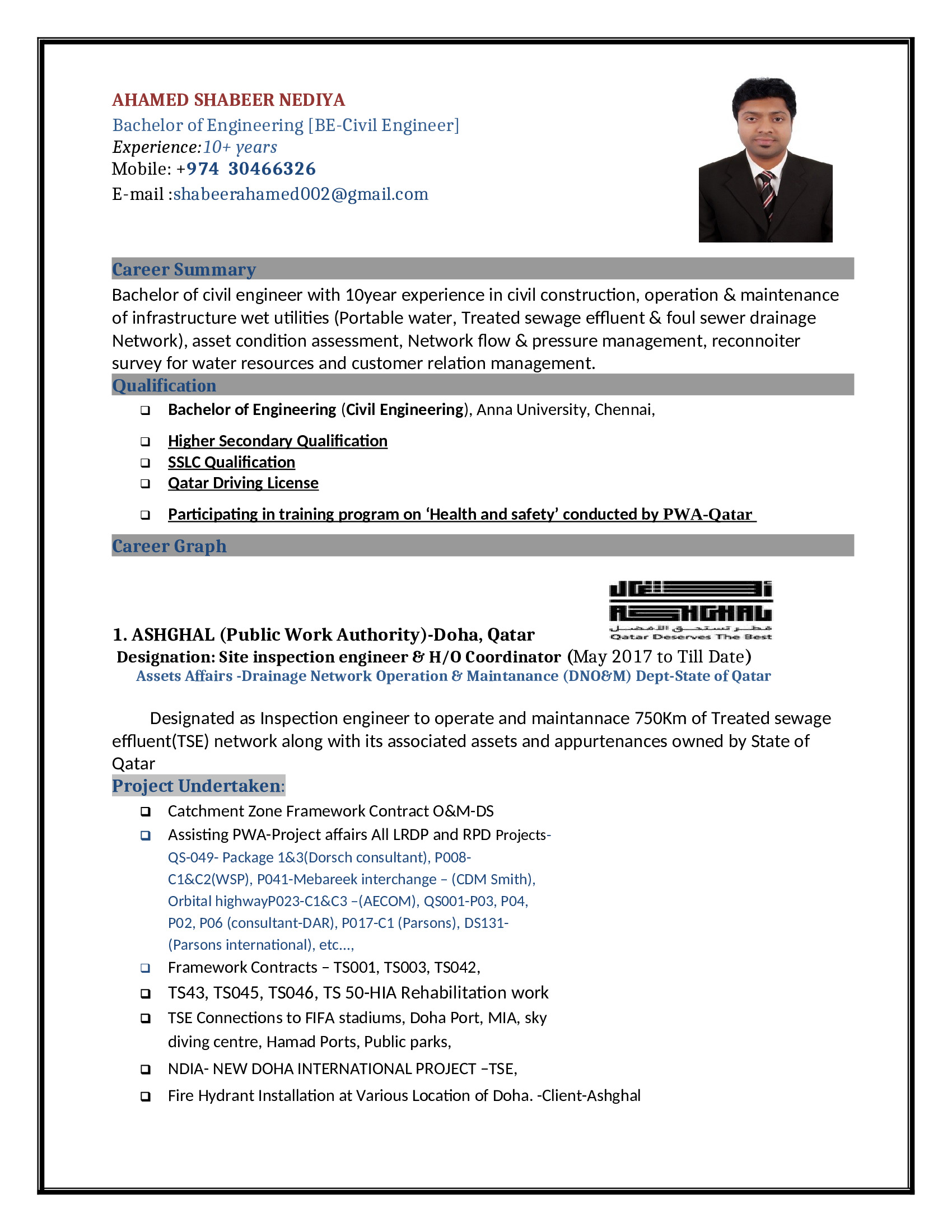 Nediya Ahmed shabeer, Civil Engineer at Ashghal