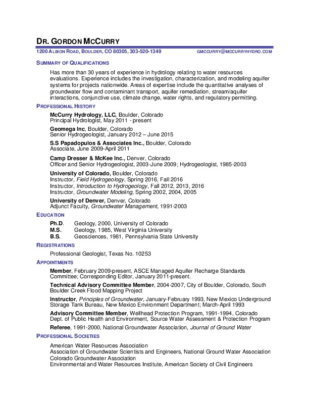 Gordon McCurry, Principal Hydrologist